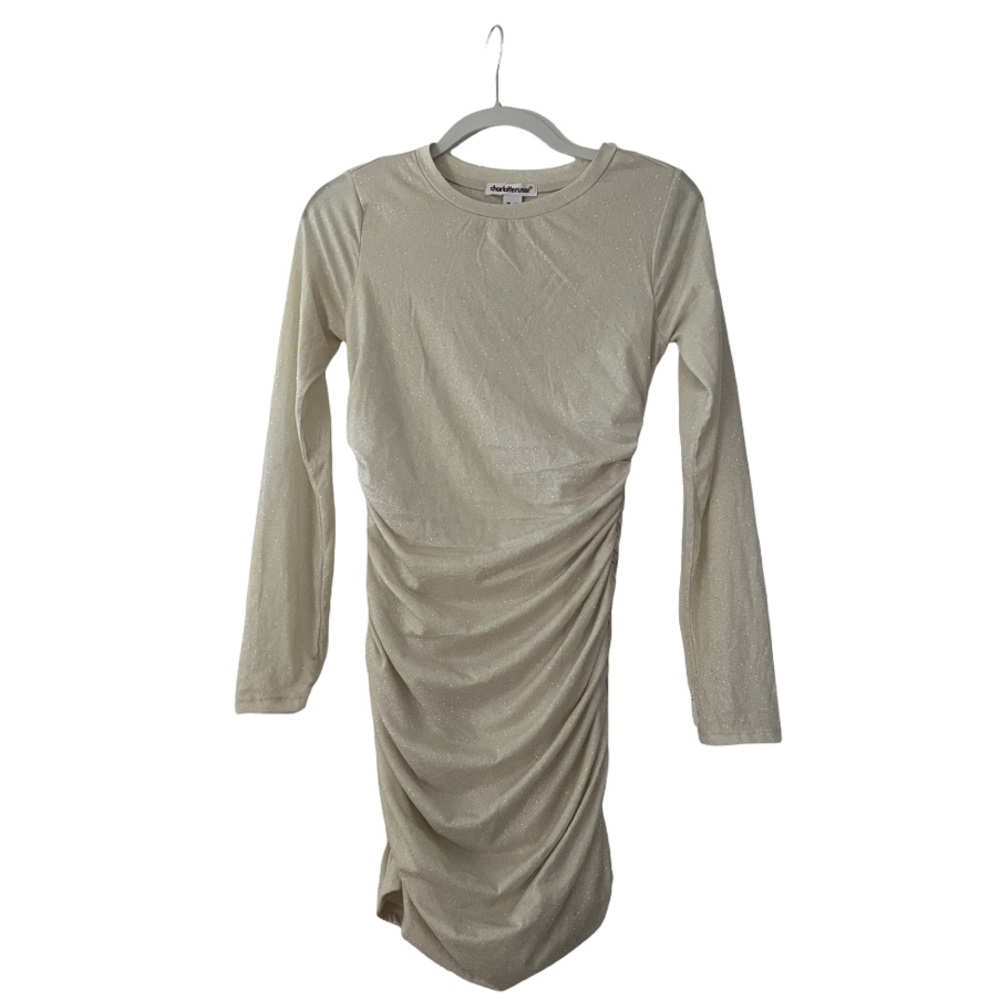 NWT Cream Sparkly Dress with Ruched Sides and Open Back